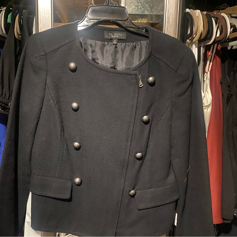 Talbots Black Double-Breasted Zip Blazer